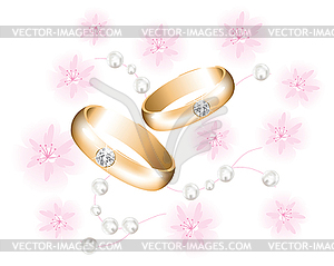 Golden wedding rings with diamonds - vector clipart