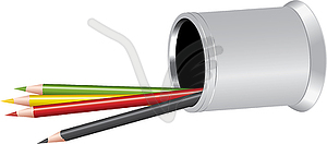 Pencils in overturned pen-cup - vector clip art