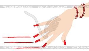Женщина руку браслет с рубинами царапин красных линий - клипарт в векторном виде