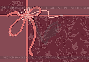 Greeting card with ribbon and ornament - vector image