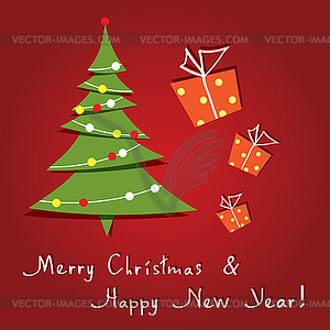 Greeting card with christmas tree - vector clipart