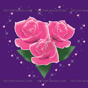 Розовые розы с листьями - рисунок в векторном формате