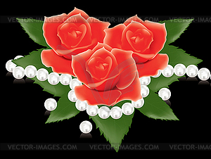 Red roses and pearl beads - vector clip art