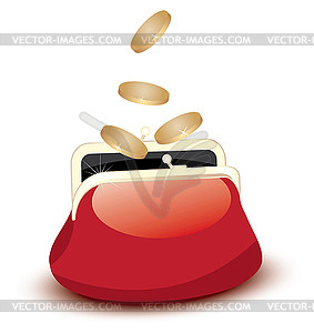 Wallet and falling coins - vector image