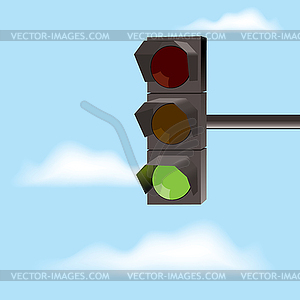 Traffic lights with green color and blue sky - vector image