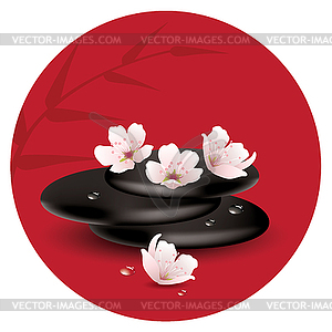 Zen stones and cherry flowers - royalty-free vector image