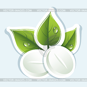 Pills and leaves - vector image