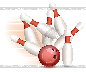 Bowling ball and pins - vector clipart