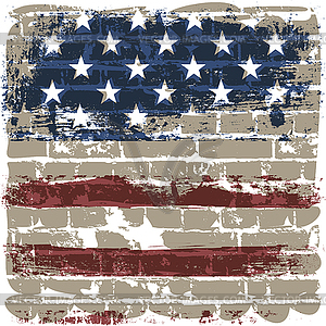American flag against brick wall - vector image
