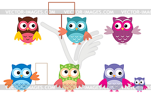 Drawn Owls, Different Types - vector clip art