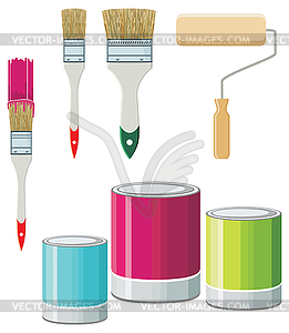 Set Of Brushes And Paints For Walls - vector image