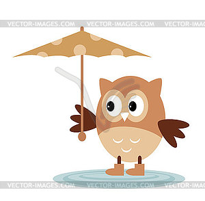The Owl From The Rain Under An Umbrella - vector image
