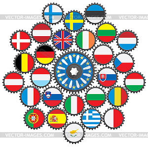 Work of EU in form of gears - vector image