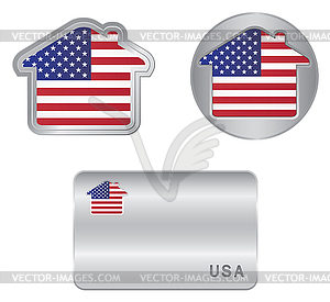 Home icon on USA flag - vector image