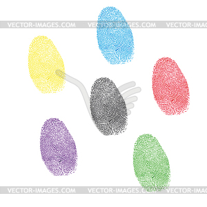 Шесть цветных отпечатков указательных пальцев - цветной векторный клипарт