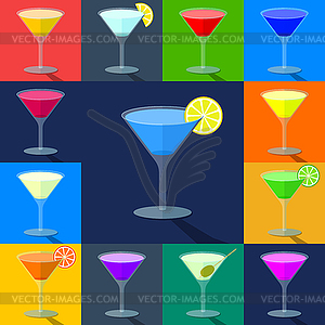 Set of flat colored cocktails in transparent glasses - vector image