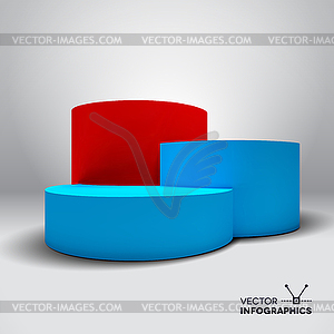 Infographic 3D pedestal with blue and red columns - vector image