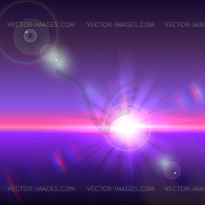 Sun over horizon with lens flares - vector clipart