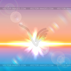 Sun over horizon with lens flares - vector clipart