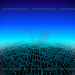 Ретро игровой заниженной талией неон пейзаж с лабиринтом - рисунок в векторном формате