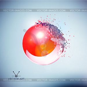 Red 3D ball exploded into pieces - vector clip art