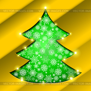 Christmas tree with golden border, snowflakes and - vector image