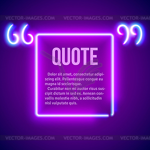 Retro neon glowing quote marks frame - vector clipart