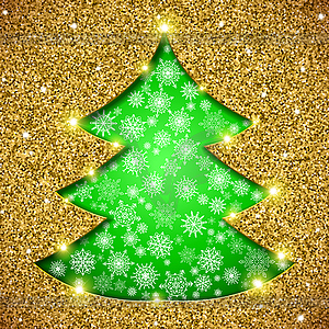 Cristmas tree card with glitter - vector image