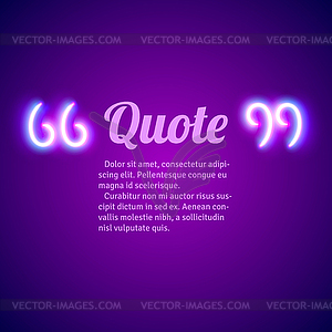 Retro neon glowing quote marks frame - vector image