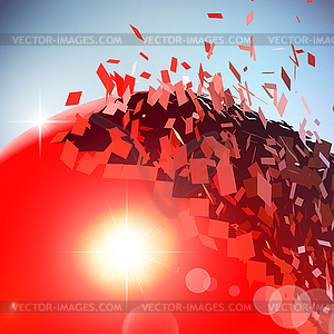 Red 3D ball exploded into pieces - vector clipart