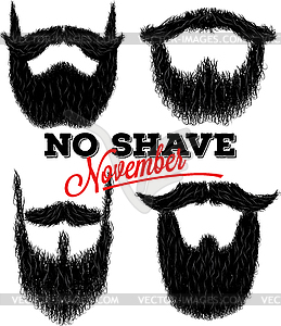 Set of curly hipster beards for No Shave November - vector image