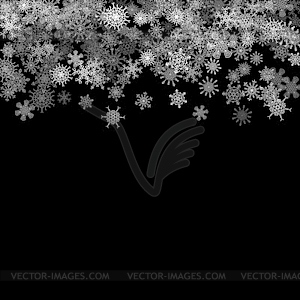 Snowfall with random snowflakes in dark - vector clipart