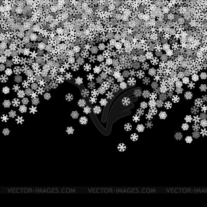 Snowfall with random snowflakes in dark - vector image