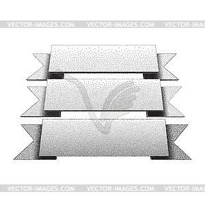 Three retro ribbons with dotwork gradients - vector clip art