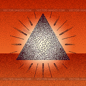 Dotwork raster triangle with rays - vector image