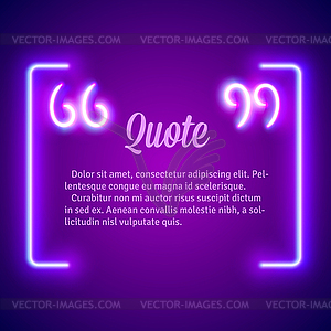 Retro neon glowing quote marks frame - vector clipart