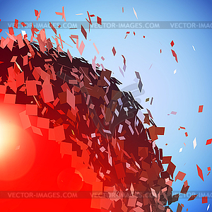 Red 3D ball exploded into pieces - color vector clipart