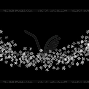 Snowfall with random snowflakes in dark - vector clip art