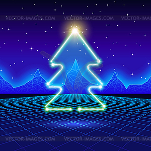 Рождественская открытка с дерева 80 неоновой - векторизованное изображение