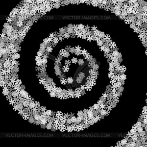 Swirl of scattered snowflakes - white & black vector clipart