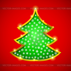 Рождественская елка открытка с золотой границы - изображение векторного клипарта