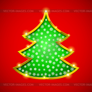 Christmas tree card with golden border - vector clipart