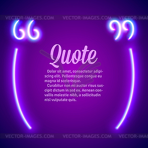 Retro neon glowing quote marks frame - vector image