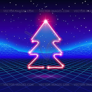 Christmas card with 80s neon tree - vector clipart