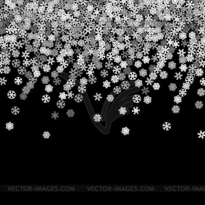 Snowfall with random snowflakes in dark - vector clip art