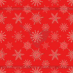 Seamless Christmas red pattern with drawn snowflakes - vector clipart