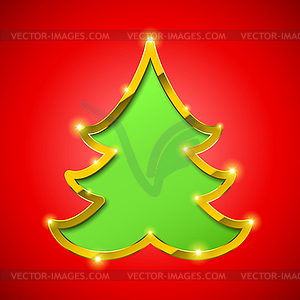 Christmas tree card with golden border - vector clipart