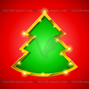 Christmas tree card with golden border - vector clip art