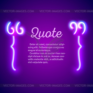 Retro neon glowing quote marks frame - vector image
