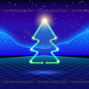 Christmas card with 80s neon tree - vector clip art